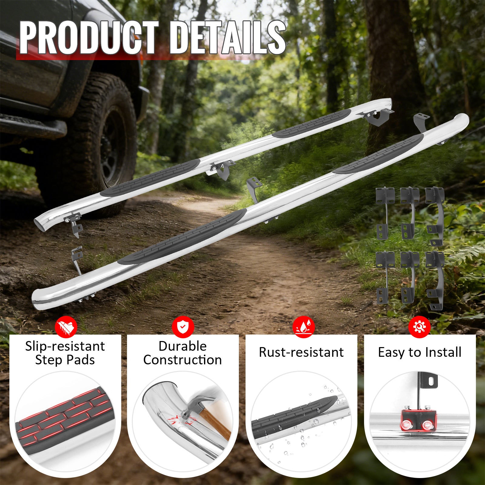 Fits 05-23 Toyota Tacoma Double Cab 3" OE Style Running Boards Side Step Bars