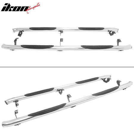 IKON MOTORSPORTS 3" Running Boards, Compatible with 2005-2023 Toyota Tacoma Double/Crew Cab, OE Style PP Pad Stainless Steel Black Silver Side Step Rail Nerf Bars