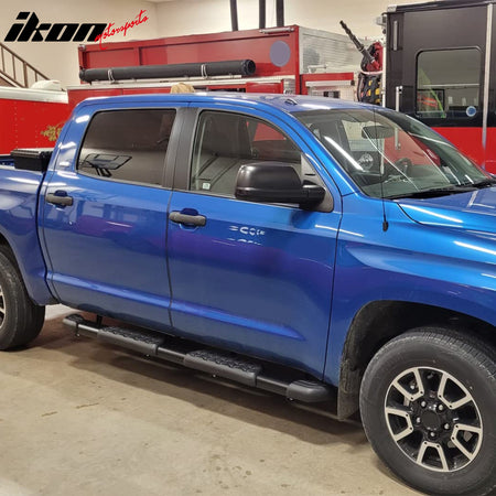IKON MOTORSPORTS 5" Running Boards, Compatible with 2007-2021 Toyota Tundra CrewMax Cab, OE Style PP Pad Aluminum Black Side Step Rail Nerf Bars