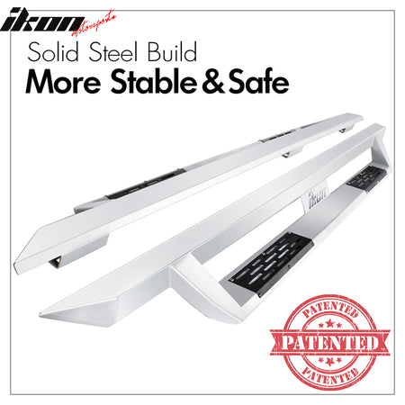 Fits 07-21 Toyota Tundra Double Cab IKON V1 Style Steel Running Boards Silver