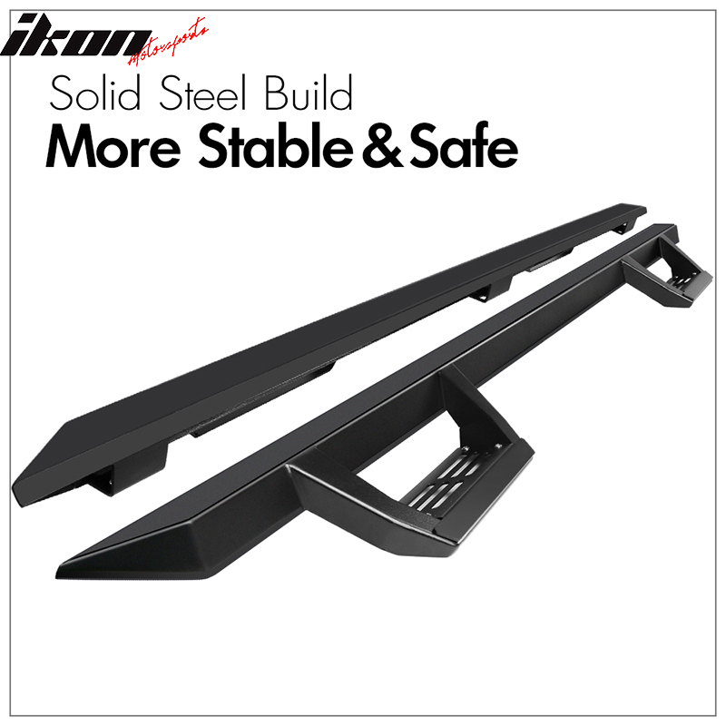 IKON MOTORSPORTS, Running Boards Compatible With 2009-2014 Ford F150 Crew Cab, IKON V2 Style Black Steel Side Step Bar Nerf Bar, 2010 2011 2012 2013