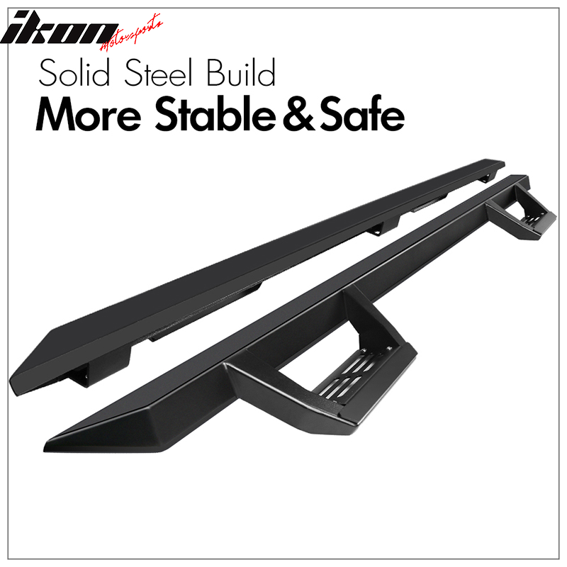 IKON MOTORSPORTS, Running Boards Compatible With 1999-2016 Ford F250 Superduty Crew Cab, IKON V2 Style Black Steel Side Step Bar Nerf Bar