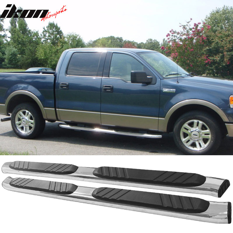 2004-2014 Ford F150 Crew Cab OE Style Silver Black Running Board Steel