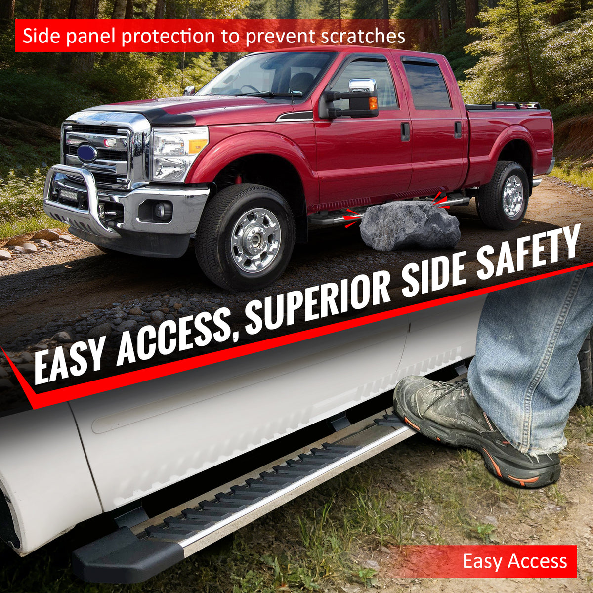 Fits 17-26 Ford F-250 Super Duty SuperCrew Cab 6.3" Raptor Style Running Boards