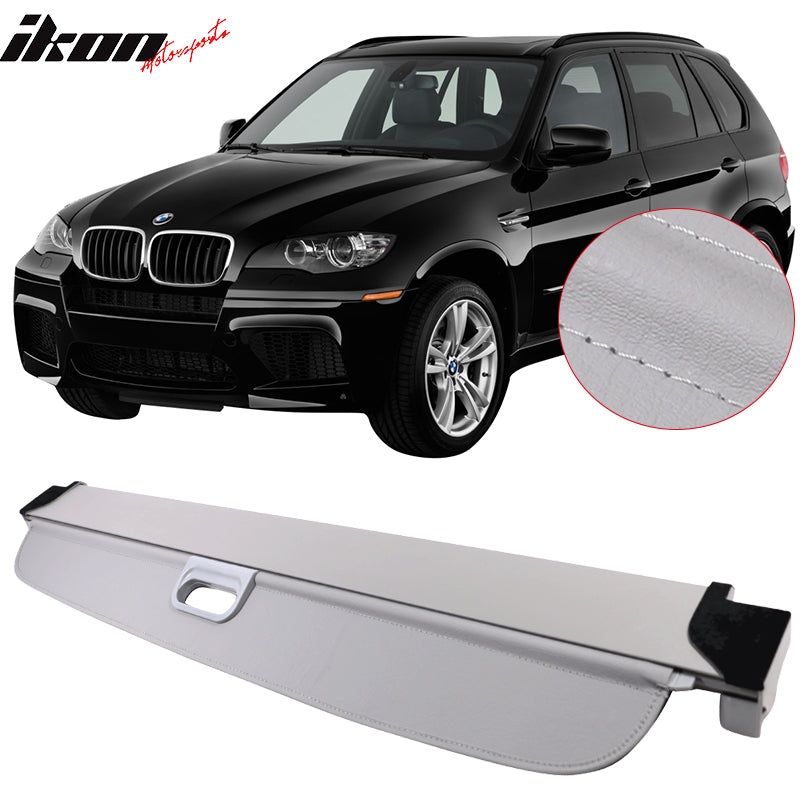 Cargo Cover Compatible With 2007-2013 BMW X5, Grey PU Tonneau Cover Retractable By IKON MOTORSPORTS, 2008 2009 2010 2011 2012