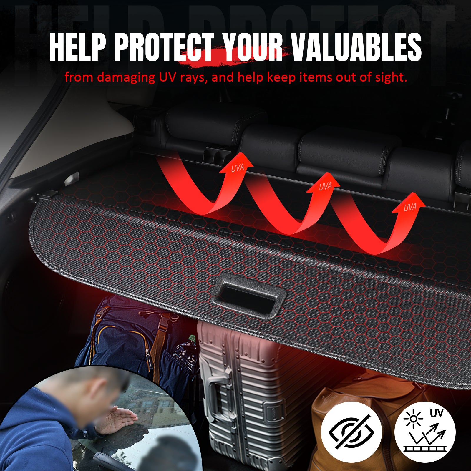 Fits 20-26 Toyota Highlander Retractable Rear Cargo Cover Carbon Fiber Print
