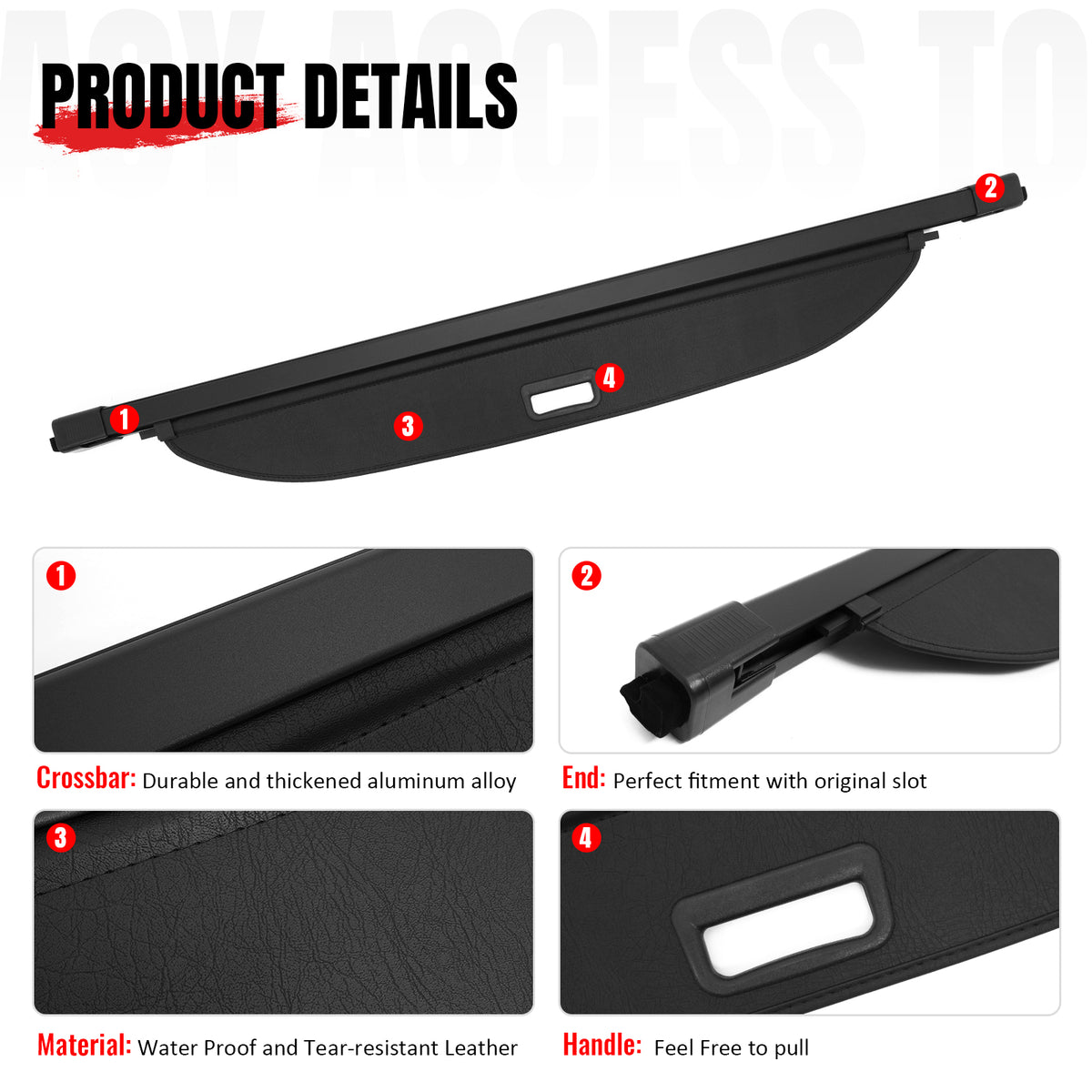 Fits 24-26 Chevrolet Traverse GMC Acadia 25-26 Buick Enclave Cargo Cover Leather