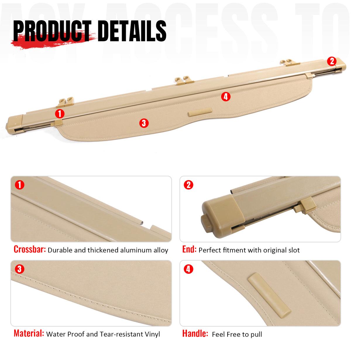 Fits 07-11 Honda CR-V OE Style Retractable Rear Trunk Privacy Cargo Cover Beige