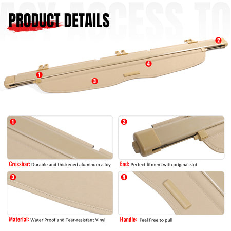 Fits 07-11 Honda CR-V OE Style Retractable Rear Trunk Privacy Cargo Cover Beige
