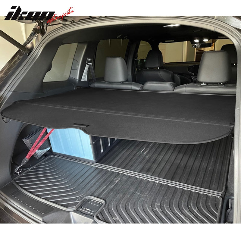 IKON MOTORSPORTS, Cargo Cover Compatible With 2019-2024 Honda Passport All Models, OEM Style PVC & Aluminum Rod Black Security Rear Trunk Cover Security Retractable Shield