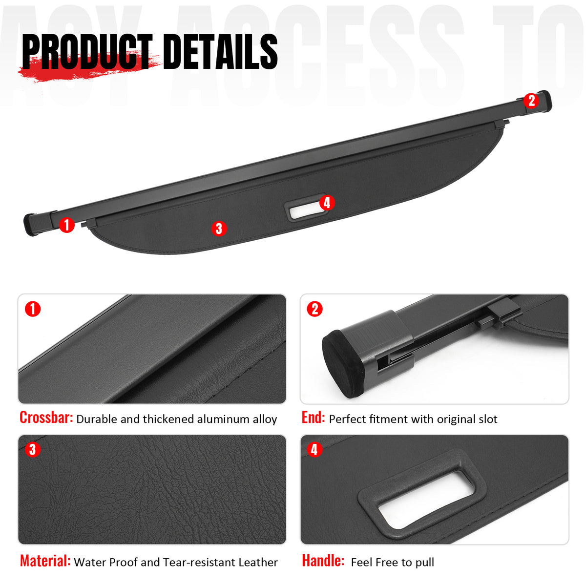 Fits 26 Hyundai Palisade Leather Style Retractable Rear Cargo Cover Trunk Shield