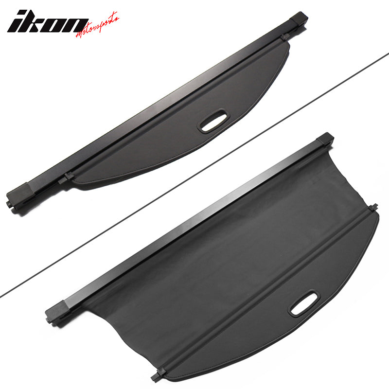 IKON MOTORSPORTS, Cargo Cover Compatible With 2019-2023 Jeep Cherokee, Unpainted Black Vinly+Aluminum Rod Rear Tonneau Security Cover Retractable