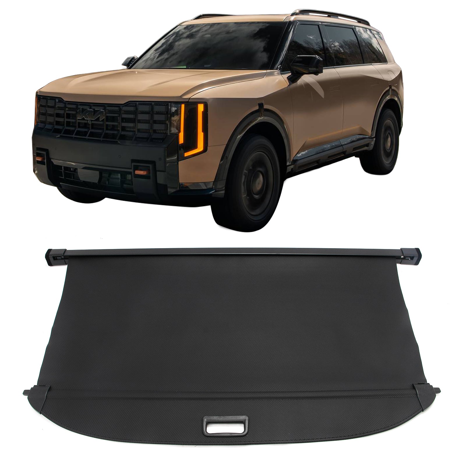 Fit 2027 Kia Telluride Rear Retractable Cargo Cover Carbon Fiber Style