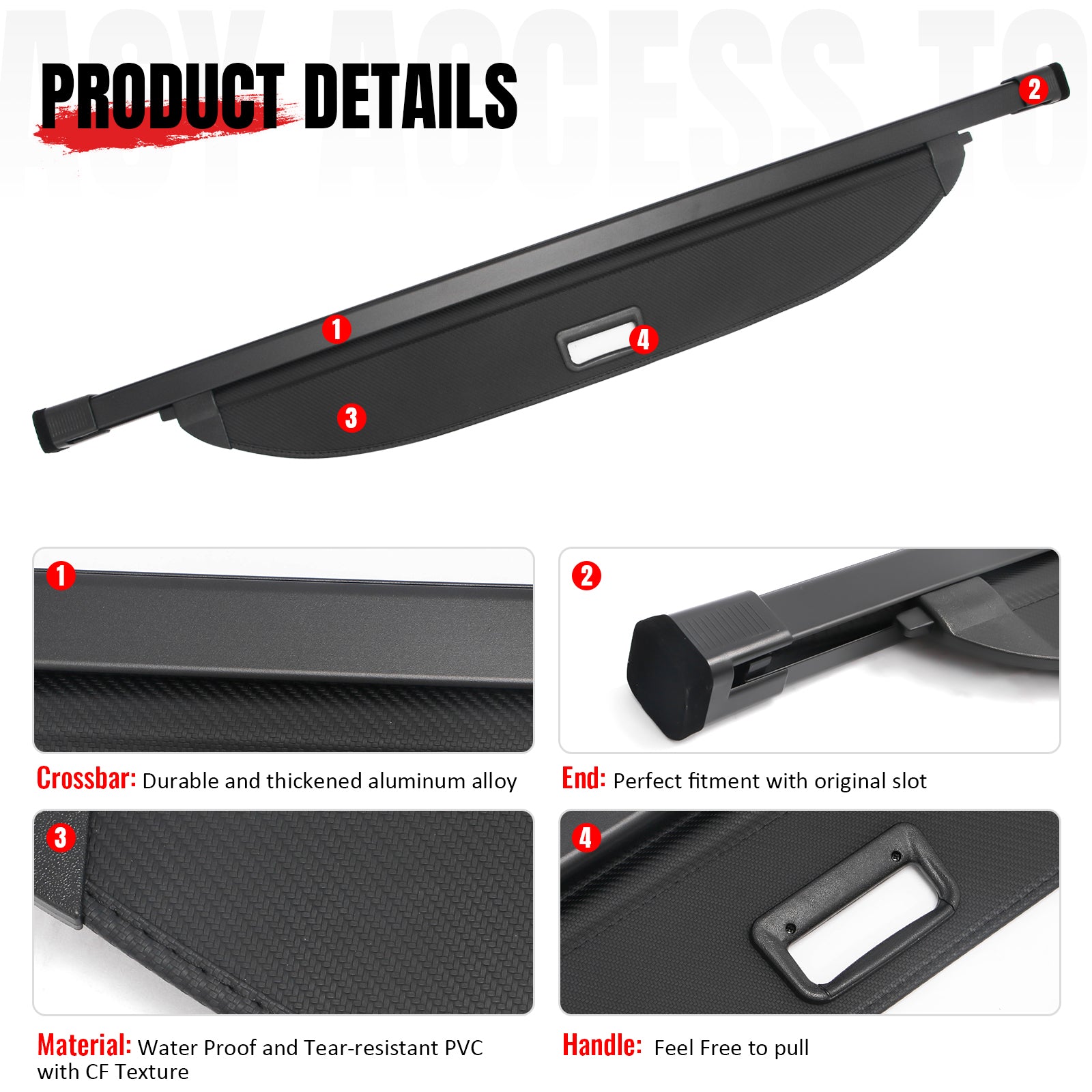 Fits 2027 Kia Telluride Black Retractable Trunk Cargo Cover Carbon Fiber Style