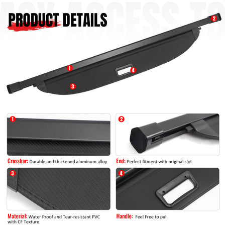Fits 2027 Kia Telluride Black Retractable Trunk Cargo Cover Carbon Fiber Style