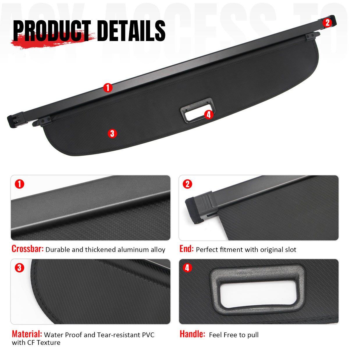 Fits 2026 Subaru Trailseeker Retractable Trunk Cargo Cover Carbon Fiber Style
