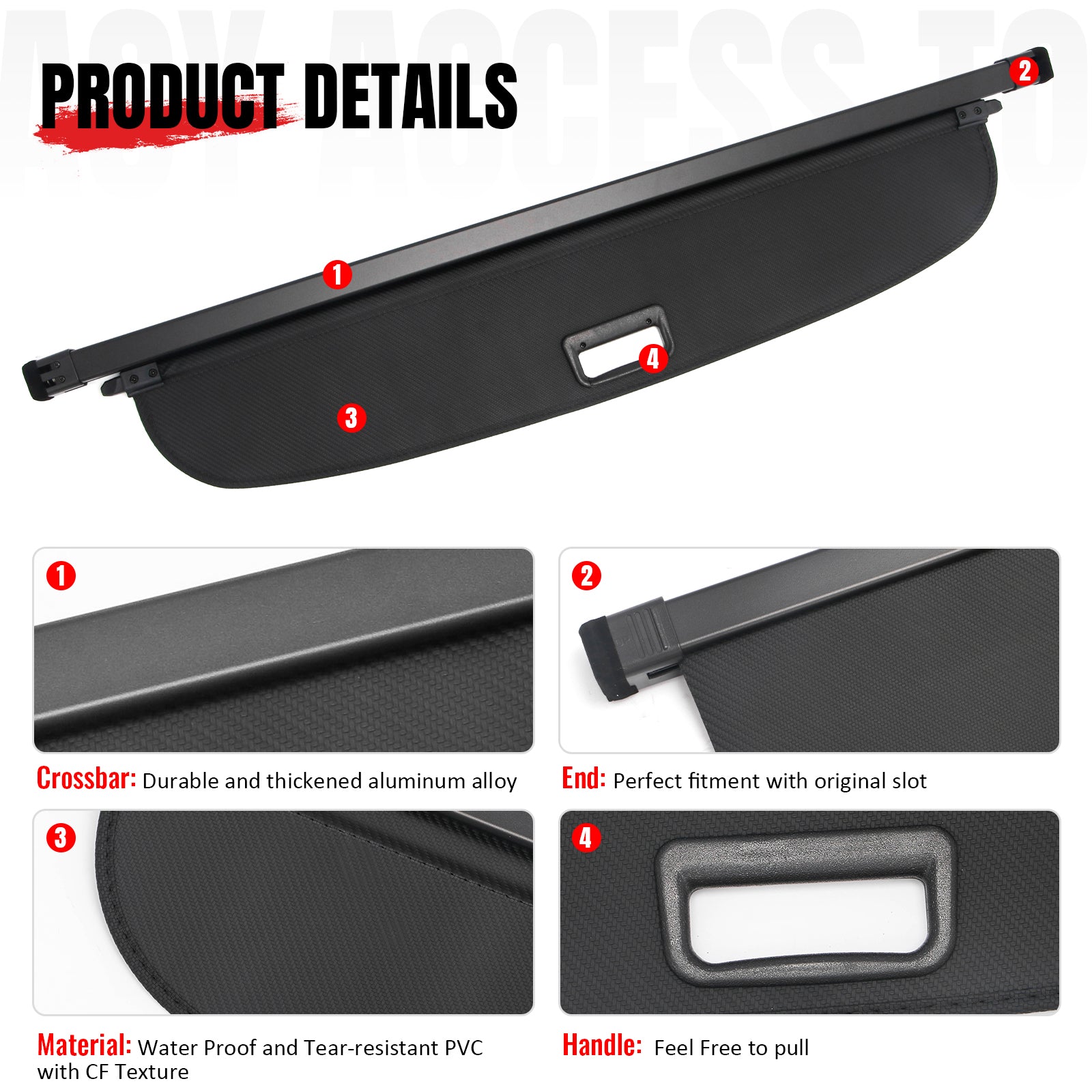 Fits 2026 Subaru Trailseeker Retractable Trunk Cargo Cover Carbon Fiber Style