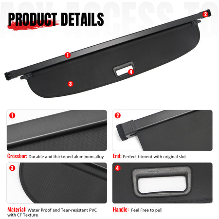 Fits 2026 Subaru Trailseeker Retractable Trunk Cargo Cover Carbon Fiber Style