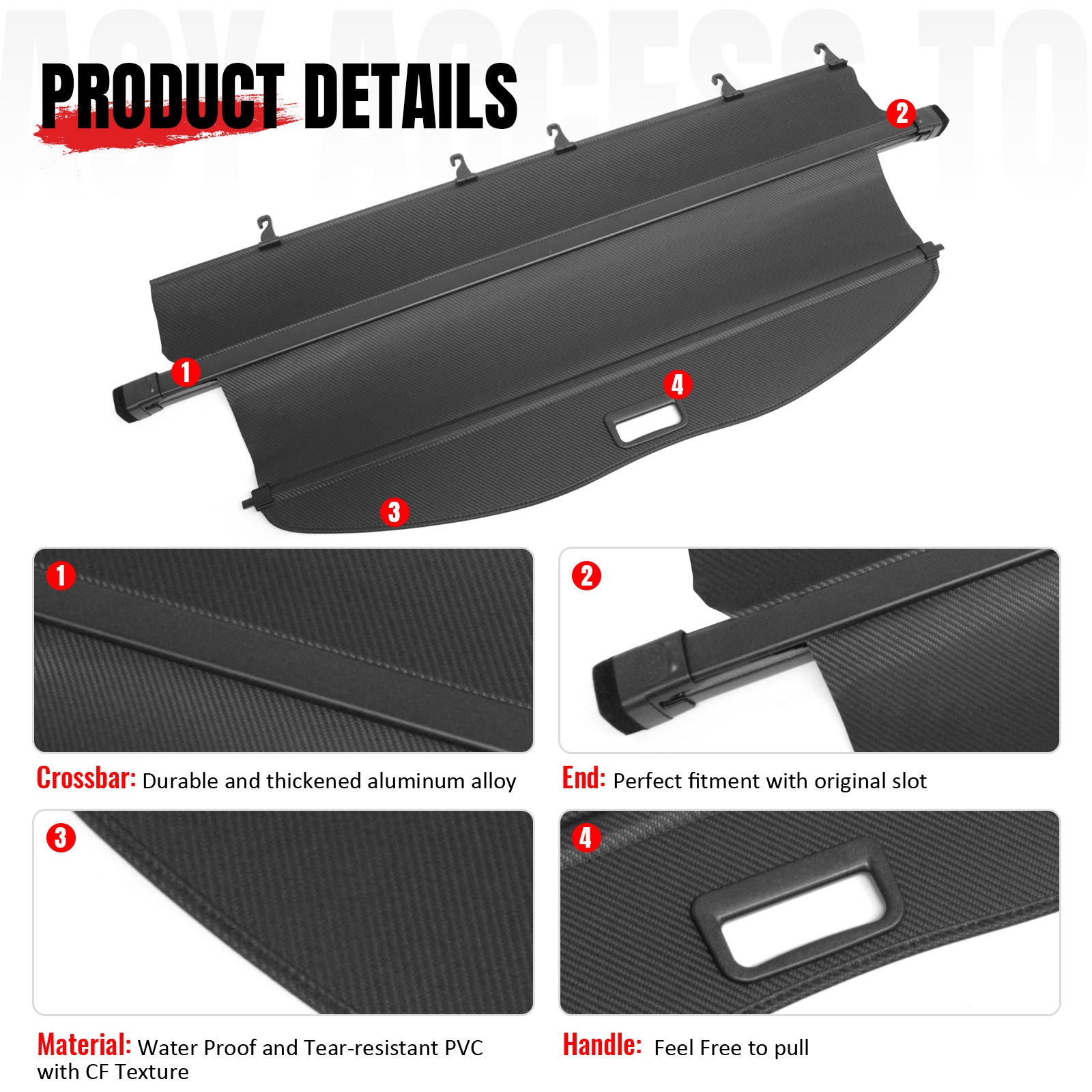 Fit 2020-2026 Toyota Highlander Cargo Cover Retractable Carbon Fiber Print
