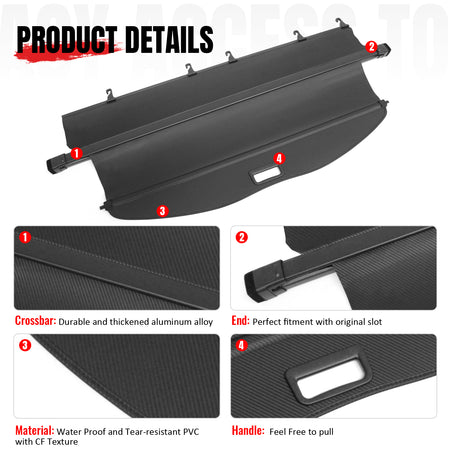 Fit 2020-2026 Toyota Highlander Cargo Cover Retractable Carbon Fiber Print