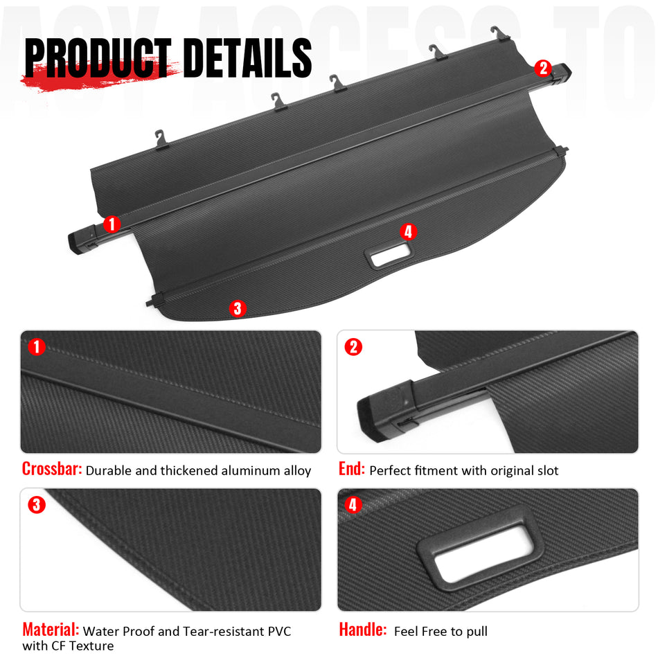 Fit 2020-2026 Toyota Highlander Cargo Cover Retractable Carbon Fiber Print