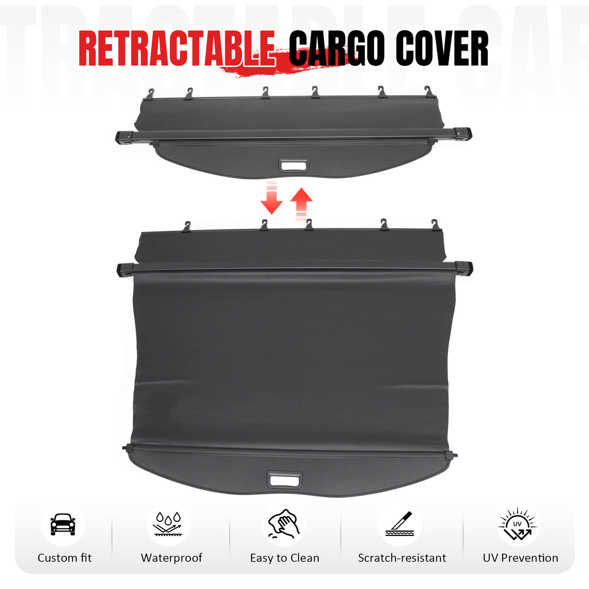 Fits 20-26 Toyota Highlander Retractable Rear Cargo Cover Carbon Fiber Print