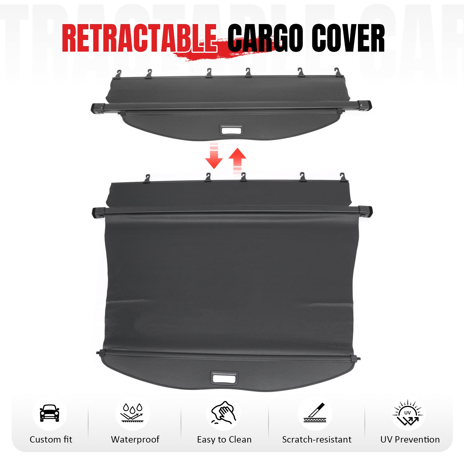 Fits 20-26 Toyota Highlander Retractable Rear Cargo Cover Carbon Fiber Print