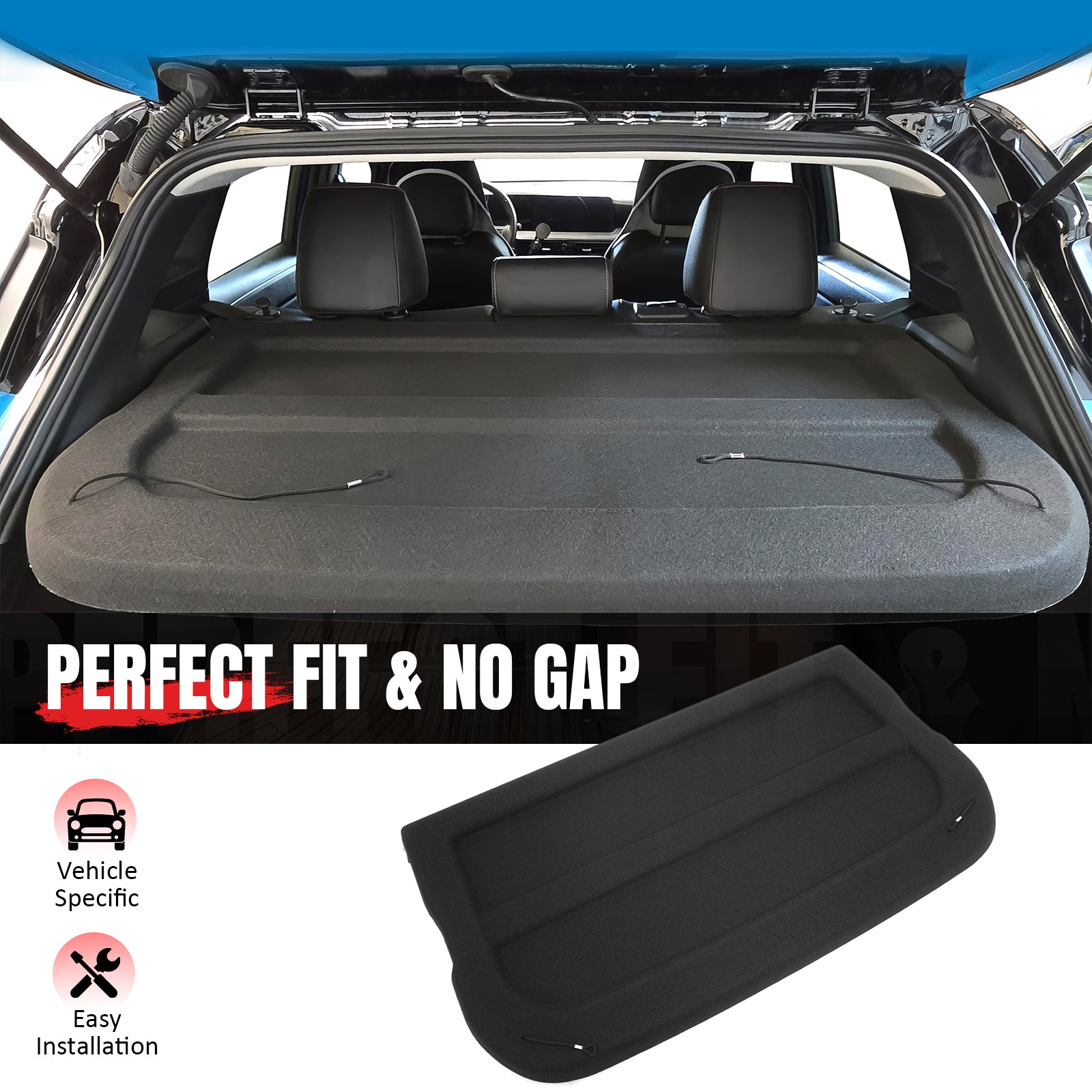 IKON MOTORSPORTS, Rear Non Retractable Cargo Cover Compatible with 2025-2026 Nissan Kicks, Reinforced Molded Plastic with Felt Lining Trunk Security Luggage Shield Shade, Black