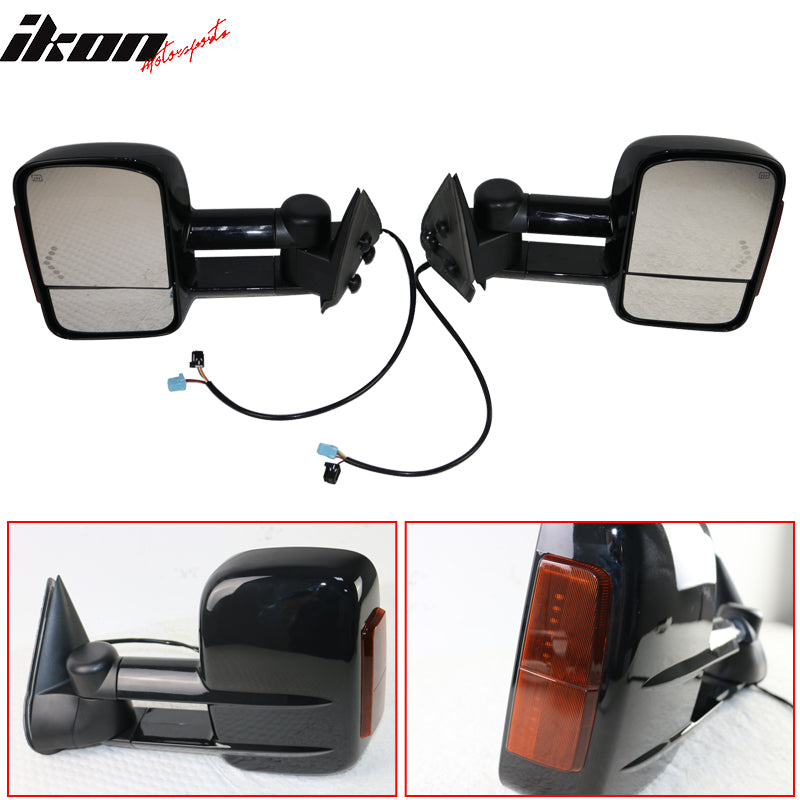 Towing Mirror Compatible With 2003-2007 Chevy Silverado Sierra, Tow Mirrors Power Heated Signal Arrow Light 2PC by IKON MOTORSPORTS, 2004 2005 2006