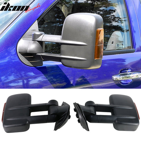 Towing Mirror Compatible With 2007-2014 Chevy Silverado Sierra, Towing Mirrors Power Heated Signal Arrow Light Set by IKON MOTORSPORTS, 2008 2009 2010 2011 2012 2013