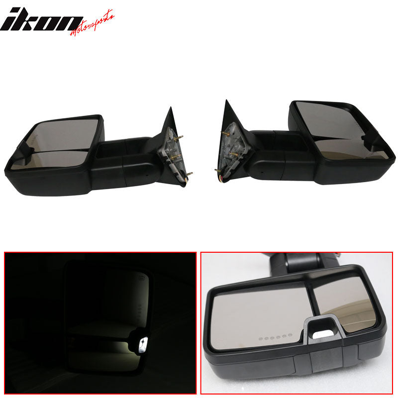 IKON MOTORSPORTS Towing Mirror, Compatible With 1988-1998 C1500, Black Housing Tow Mirrors Power Turn Signal Arrow Clearance Light, Left Right Pair for Car 1989 1990 1991 1992 1993 1994