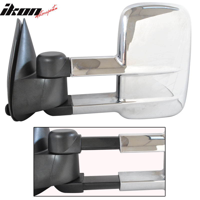Fits 99-07 Silverado Sierra Rear View Towing Mirror Manual Chrome Housing Pair