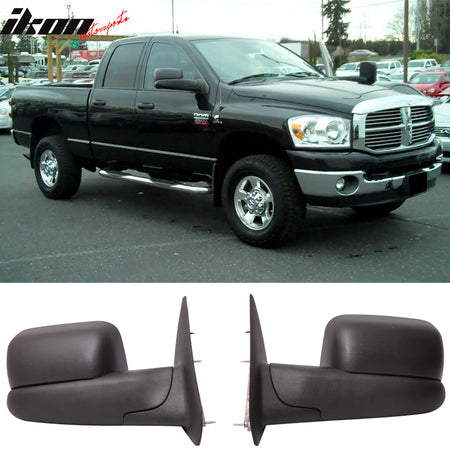 Towing Mirror Compatible With 2002-2008 Dodge Ram 1500 2002-2009 Ram 2500 3500, Side View Towing Mirrors Manual LH RH by IKON MOTORSPORTS, 2003 2004 2005 2006 2007