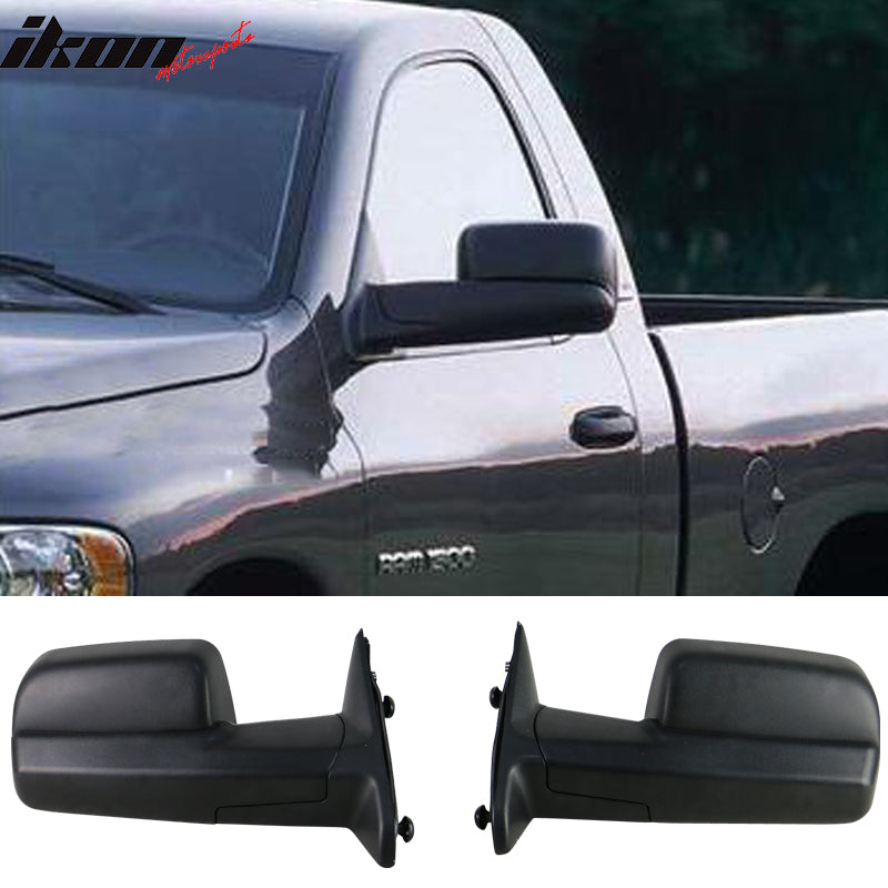 Towing Mirrors Compatible With 2009-2013 Ram, Black Textured Manual Side View Tow Mirrors Left & Right Pair LH RH by IKON MOTORSPORTS, 2010 2011 2012
