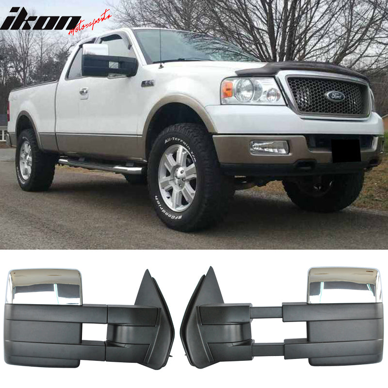 Pair Of Chrome Tow Mirrors For 2015-2020 Ford F150 – Power Heated With Turn Signal & Puddle Light