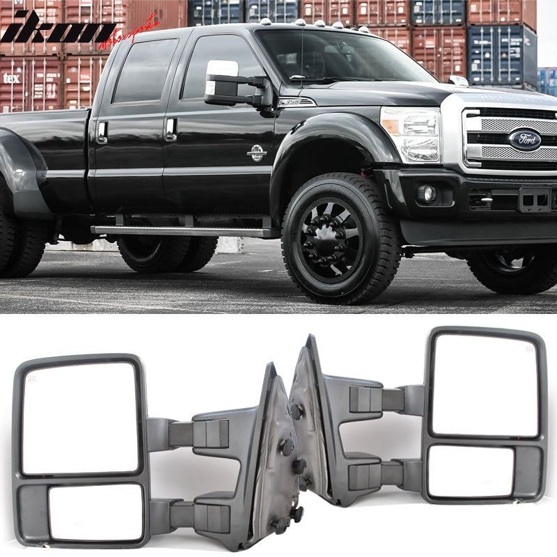 Towing Mirror Compatible With 2008-2015 F250-F550, Super Duty Towing Mirrors Power Heated Signal Arrow Lamp Chrome by IKON MOTORSPORTS, 2009 2010 2011 2012 2013 2014