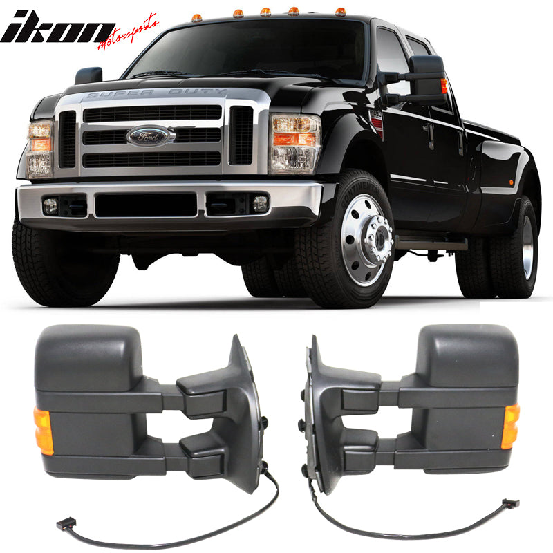 Towing Mirror Compatible With 2008-2015 F250, Super Duty Towing Tow Mirrors Power Heated Signal Arrow Light 2PC by IKON MOTORSPORTS, 2009 2010 2011 2012 2013 2014