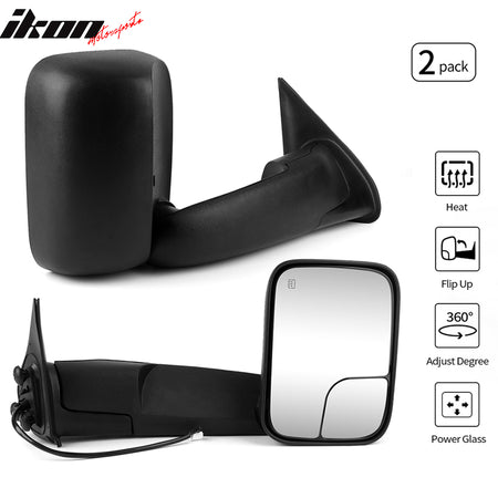 Towing Mirror Compatible With 2005-2015 Toyota Tacoma, Side View Tow Mirrors Power Heated Left Right 2PC by IKON MOTORSPORTS, 2006 2007 2008 2009 2010 2011 2012 2013 2014