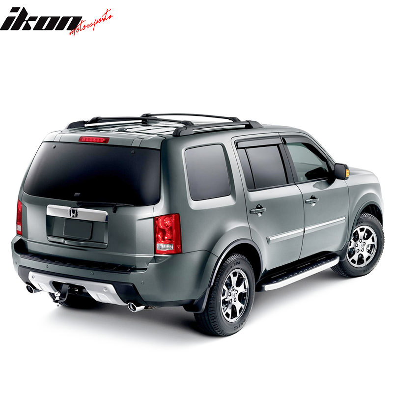 Running Boards Compatible With 2009-2015 Honda Pilot, Factory Style Black & Silver Aluminum Side Step Bars by IKON MOTORSPORTS, 2010 2011 2012 2013 2014