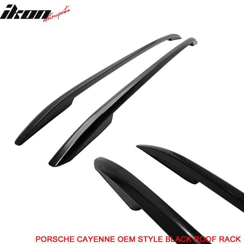 Roof Rack Compatible With 2011-2016 Porsche Cayenne, Factory Style Top Side Black Side Rail Aluminum Set by IKON MOTORSPORTS, 2012 2013 2014 2015