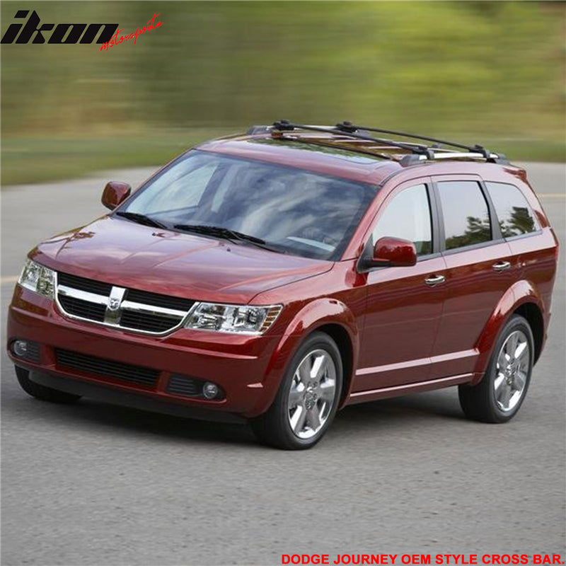 Cross Bars Compatible With 2009-2020 DODGE JOURNEY, Factory Style Aluminum Roof Top Bar Luggage Carrier by IKON MOTORSPORTS, 2010 2011 2012 2013 2014 2015 2016 2017 2018 2019 2020