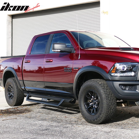 IKON MOTORSPORTS, Running Boards Compatible With 2009-2023 Dodge Ram 1500 2500 3500 Quad Cab, IKON V1 Style Black Steel Side Step Bar Nerf Bar, 2010 2011 2012 2013 2014