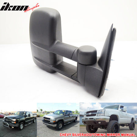 Fits 99-07 Chevy Silverado GMC Sierra Side View Towing Mirror Manual Non Heated