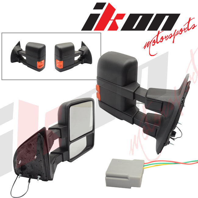 AUP Power Heated Towing Mirrors For 1999-2002 Ford F-250 Super Duty – Pair, Manual Fold, Black