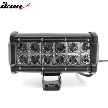 IKON MOTORSPORTS LED Light Bar, Compatible with Universal, Black 7" 36W 12 LED 2 Row 30 Degree Flood LED Work Light Bar Spot Flood Combo Truck SUV ATV Off Road