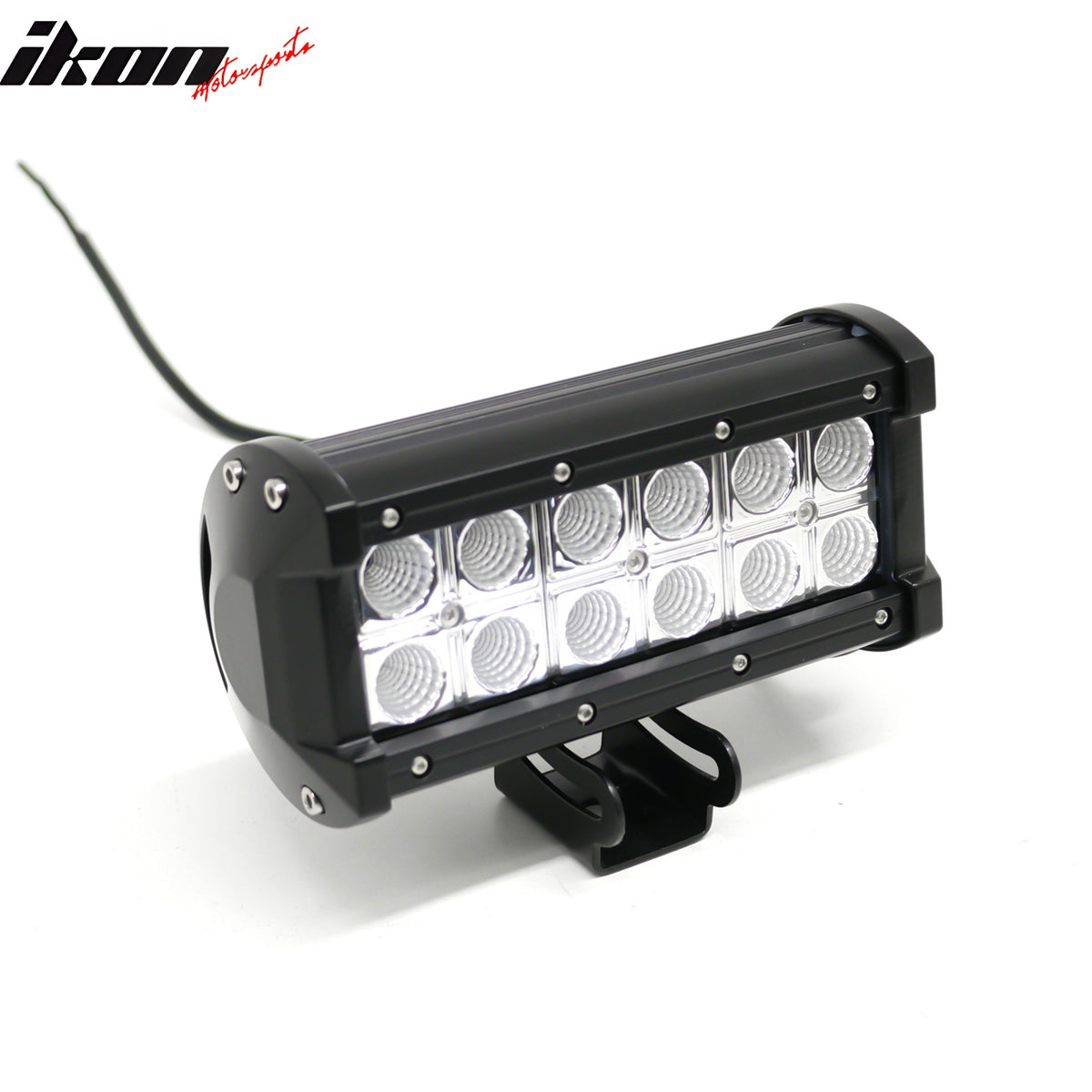 IKON MOTORSPORTS LED Light Bar, Compatible with Universal, Black 7" 36W 12 LED 2 Row 60 Degree Flood LED Work Light Bar Spot Flood Combo Truck SUV ATV Off Road