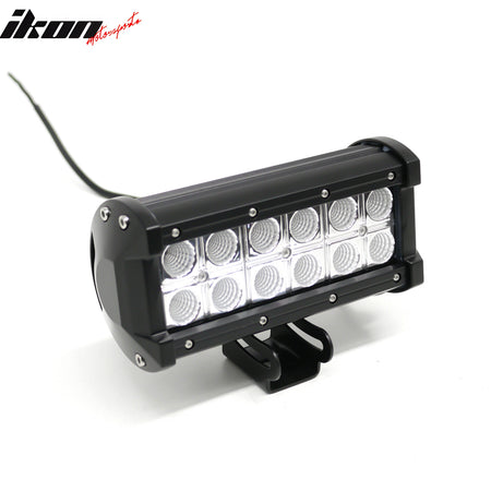 IKON MOTORSPORTS LED Light Bar, Compatible with Universal, Black 7" 36W 12 LED 2 Row 60 Degree Flood LED Work Light Bar Spot Flood Combo Truck SUV ATV Off Road