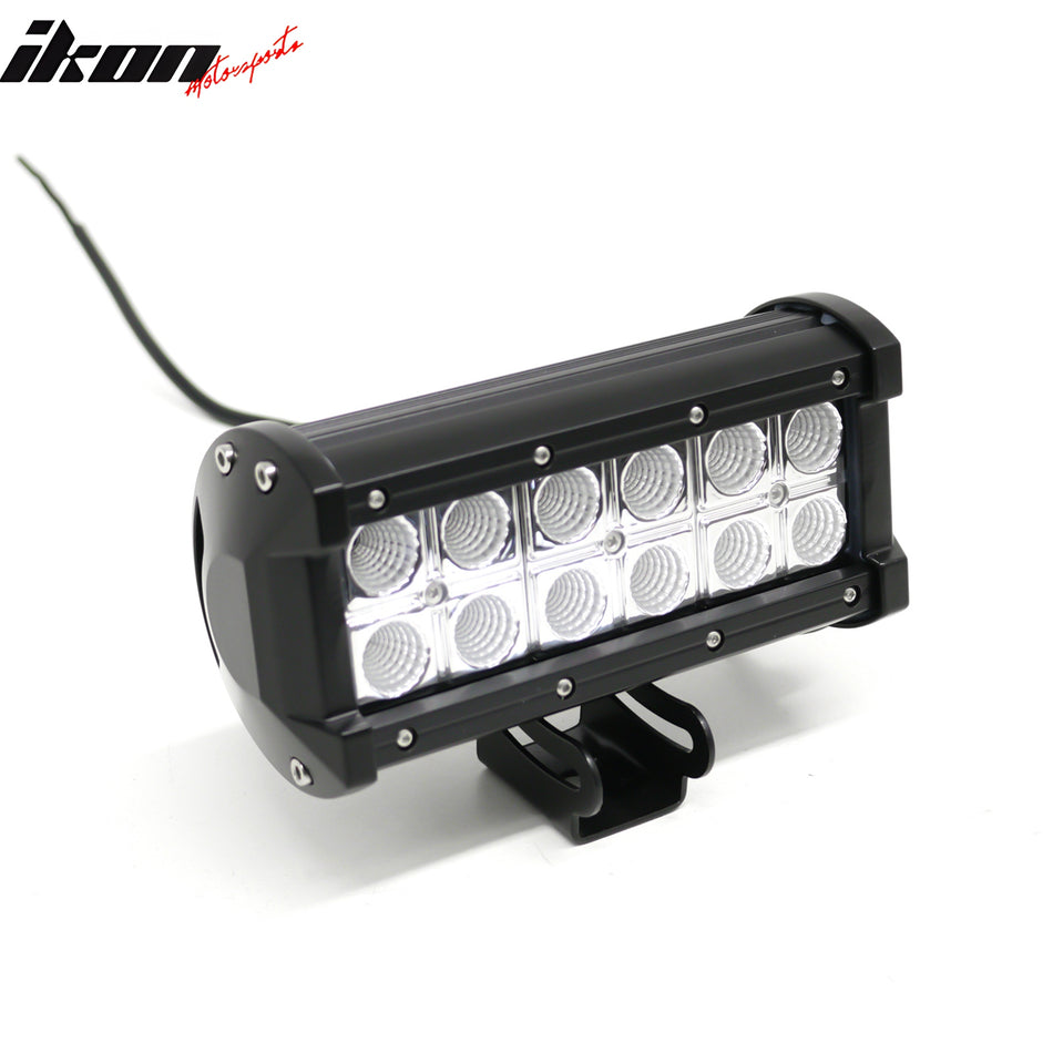IKON MOTORSPORTS LED Light Bar, Compatible with Universal, Black 7" 36W 12 LED 2 Row 60 Degree Flood LED Work Light Bar Spot Flood Combo Truck SUV ATV Off Road