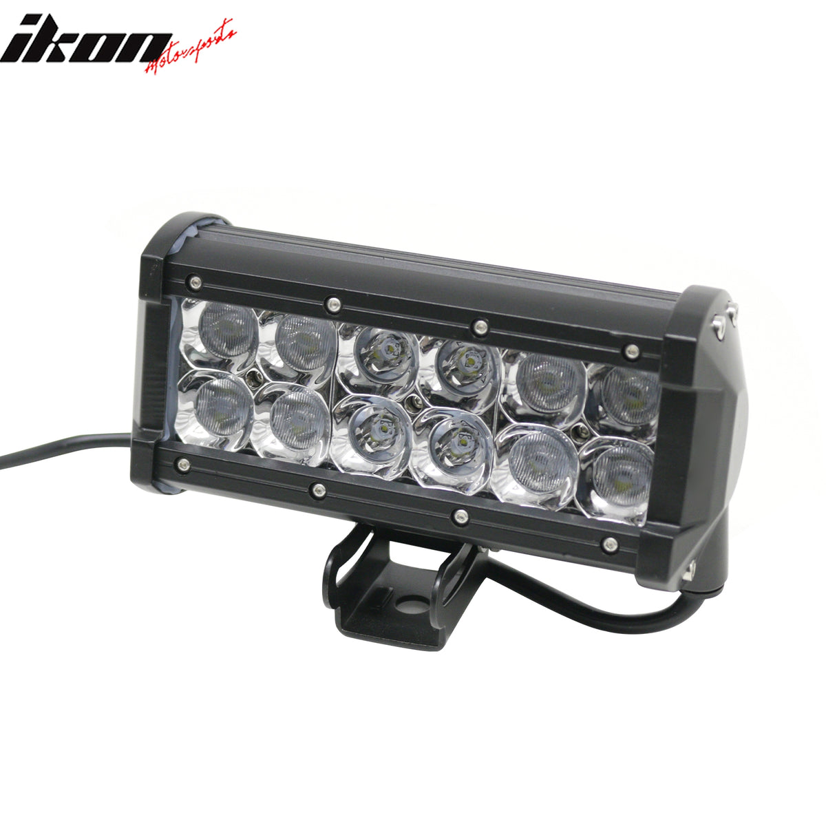 IKON MOTORSPORTS LED Light Bar, Compatible with Universal, Black 7" 36W 12 LED 2 Row 8 Spot Center + 60 Flood Outer LED Work Light Bar Spot Flood Combo Truck SUV ATV Off Road