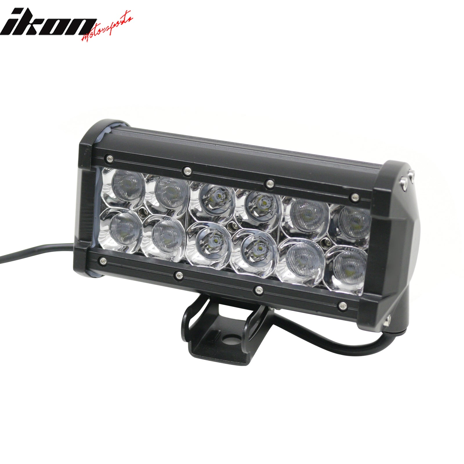 Universal Fit LED Light Bar Black 7" 36W 12 LED 2 Row 8 Spot Center
